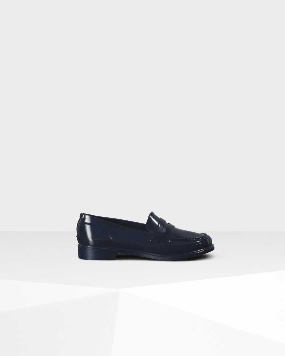 Hunter Original Gloss Penny Women's Loafers NZ-23417X Navy